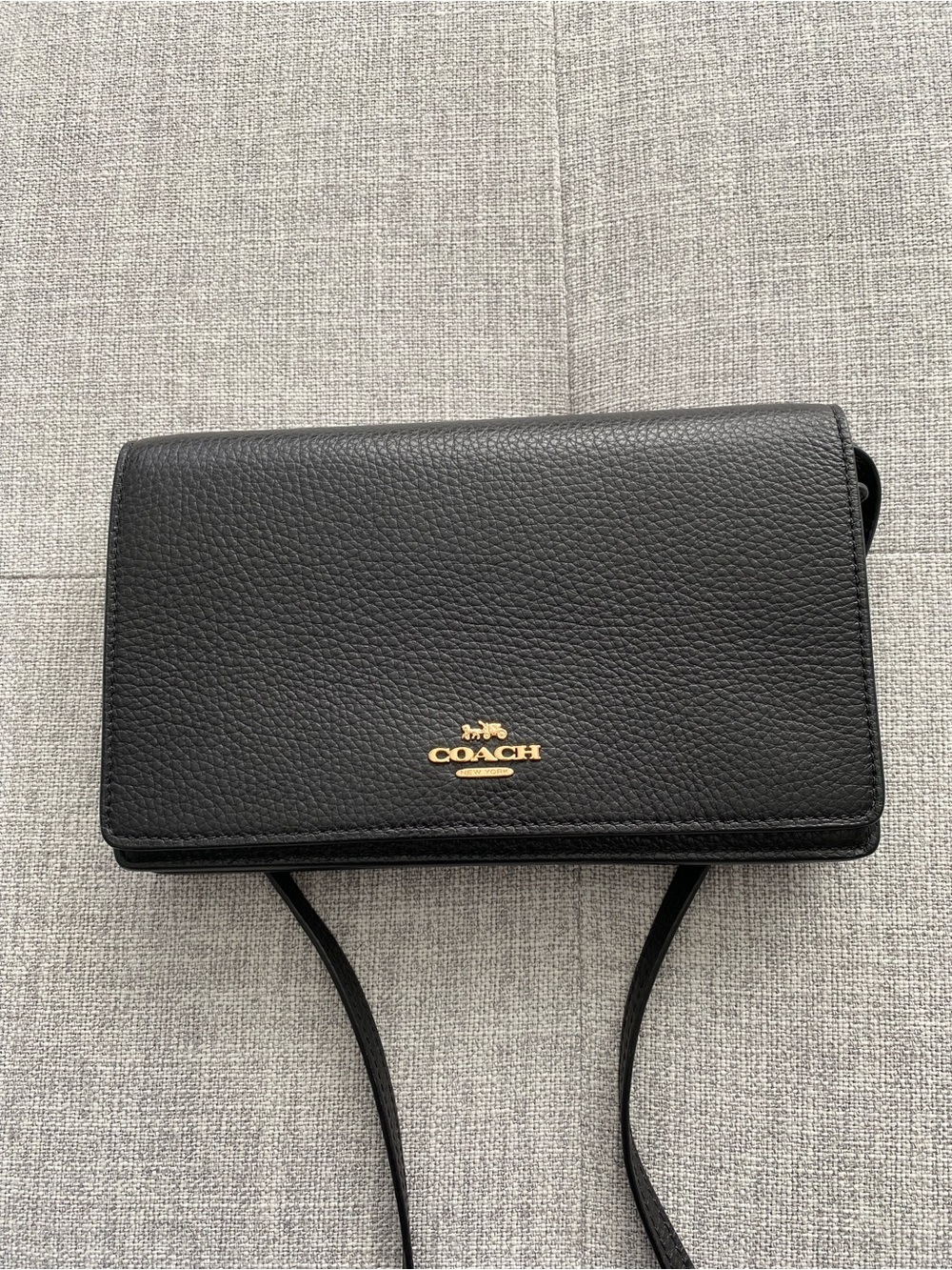 Coach Black Pebbled Leather Crossbody Bag/ wallet with Gold Logo removable strap